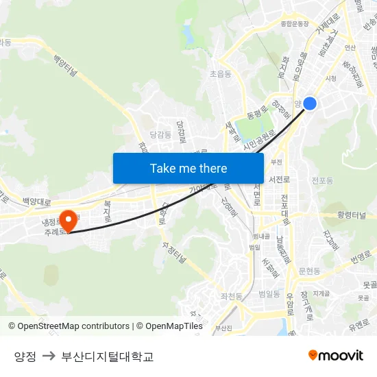 양정 to 부산디지털대학교 map