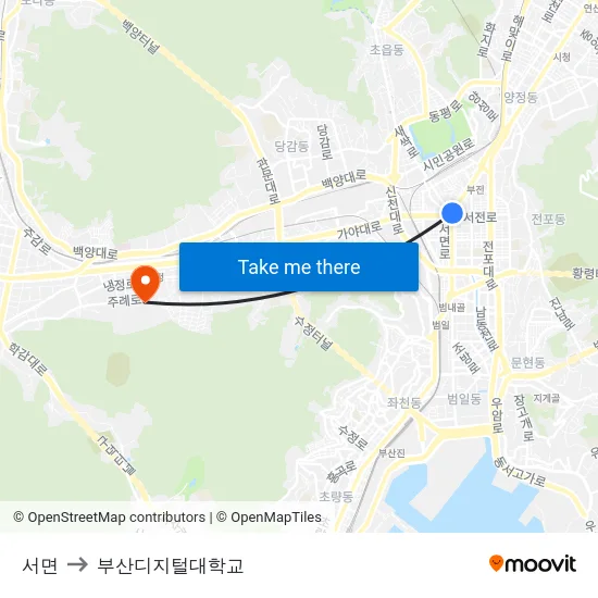 서면 to 부산디지털대학교 map