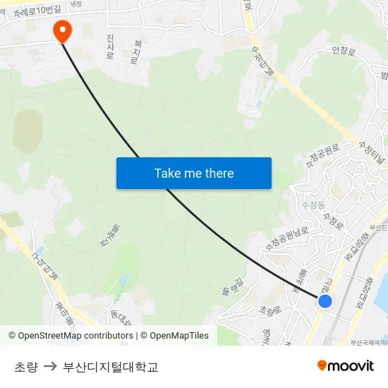 초량 to 부산디지털대학교 map