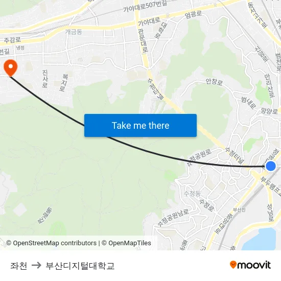 좌천 to 부산디지털대학교 map