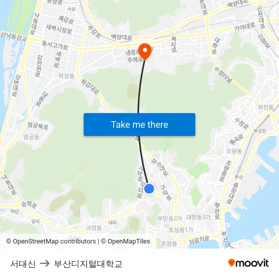 서대신 to 부산디지털대학교 map