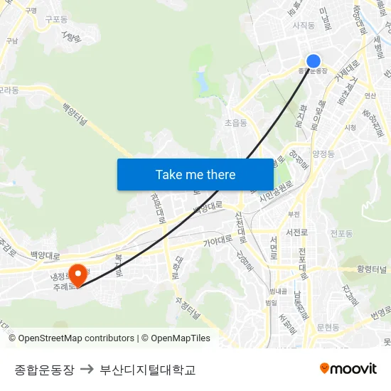 종합운동장 to 부산디지털대학교 map