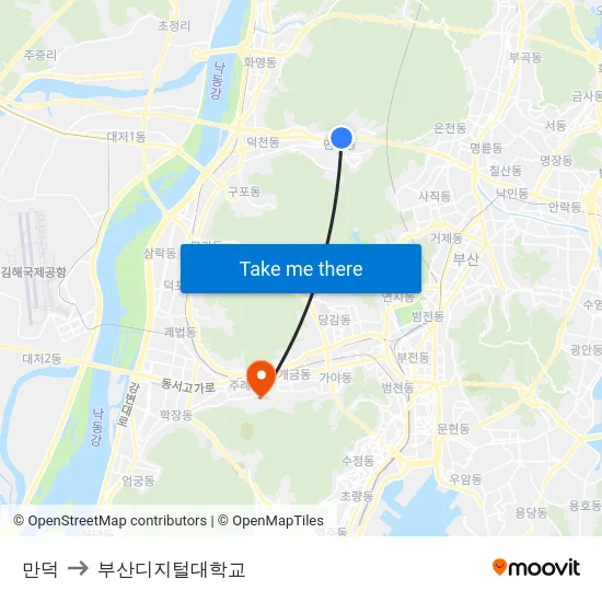 만덕 to 부산디지털대학교 map