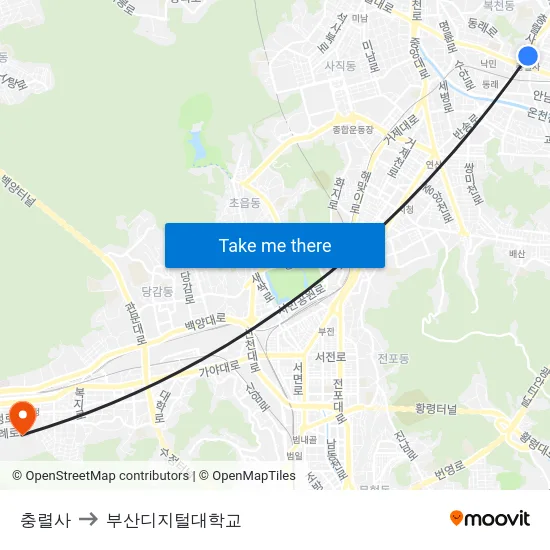 충렬사 to 부산디지털대학교 map