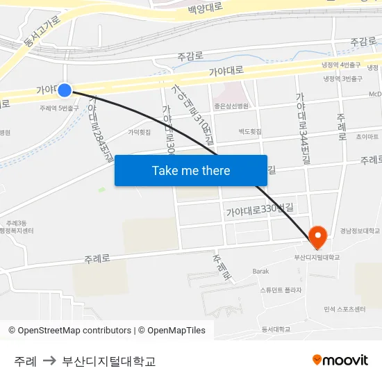 주례 to 부산디지털대학교 map