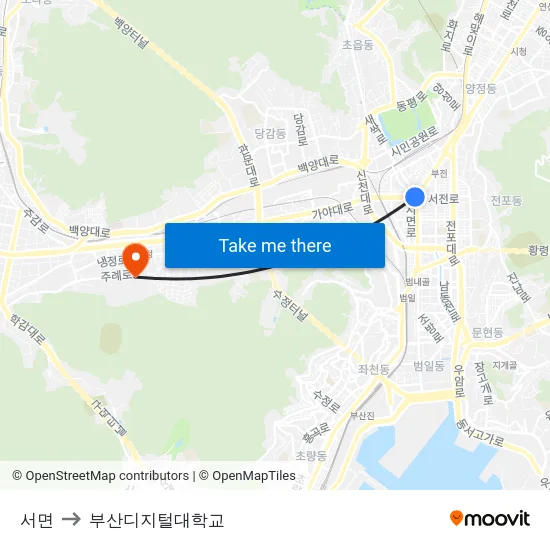 서면 to 부산디지털대학교 map