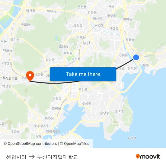 센텀시티 to 부산디지털대학교 map