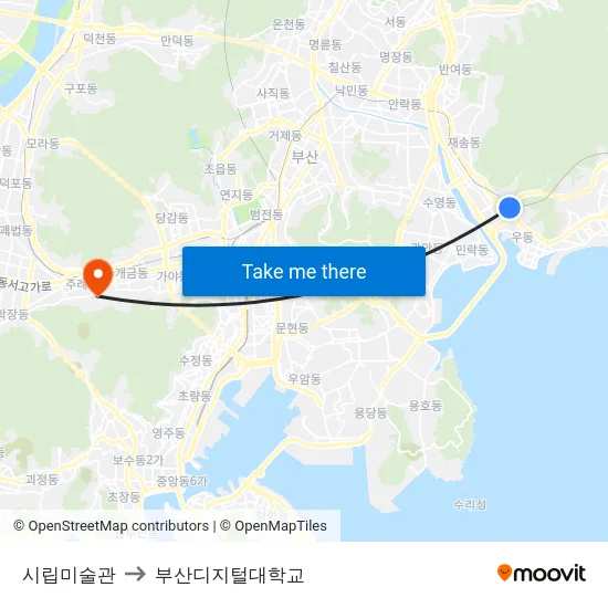 시립미술관 to 부산디지털대학교 map
