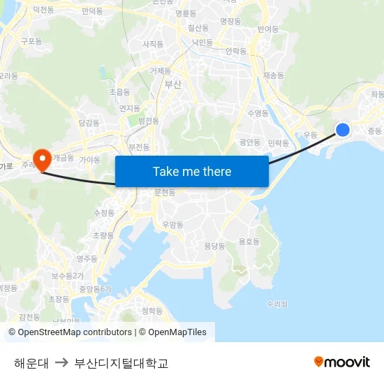 해운대 to 부산디지털대학교 map