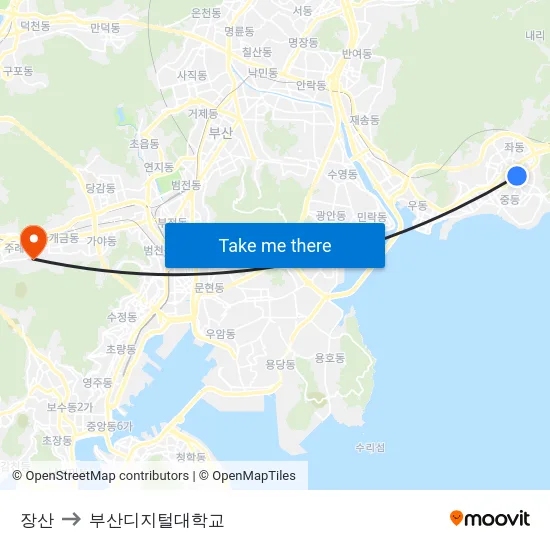 장산 to 부산디지털대학교 map