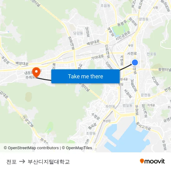 전포 to 부산디지털대학교 map