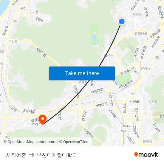 사직여중 to 부산디지털대학교 map