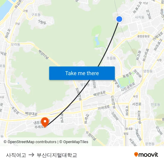 사직여고 to 부산디지털대학교 map