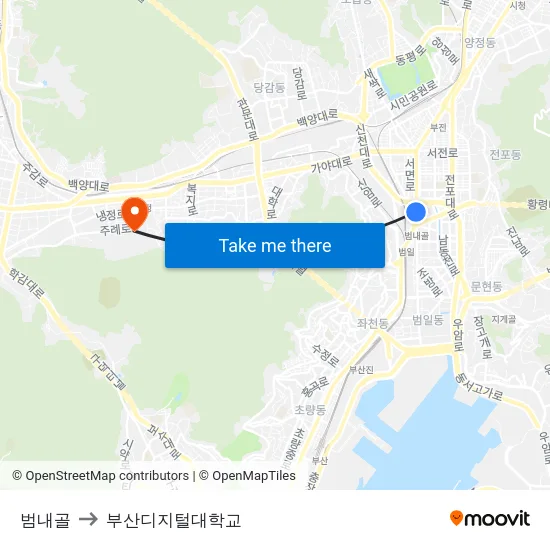 범내골 to 부산디지털대학교 map