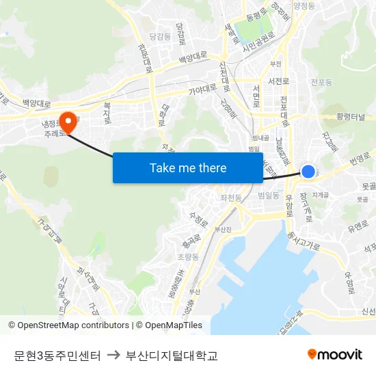 문현3동주민센터 to 부산디지털대학교 map