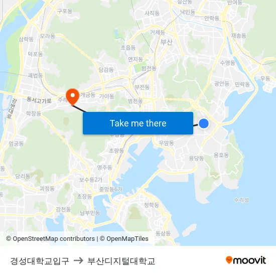 경성대학교입구 to 부산디지털대학교 map