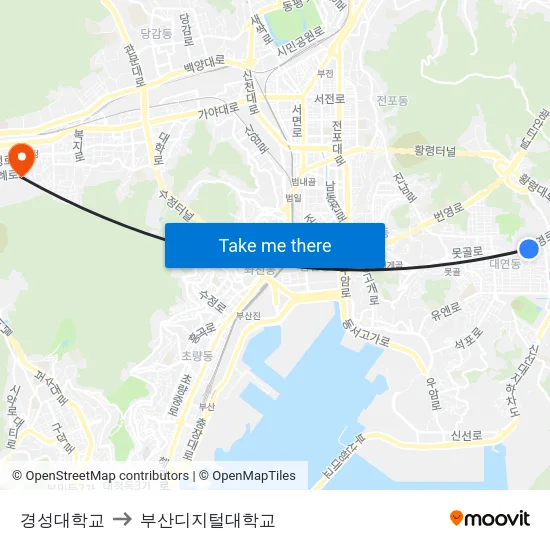 경성대학교 to 부산디지털대학교 map
