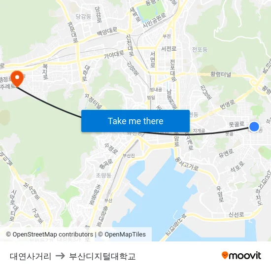 대연사거리 to 부산디지털대학교 map