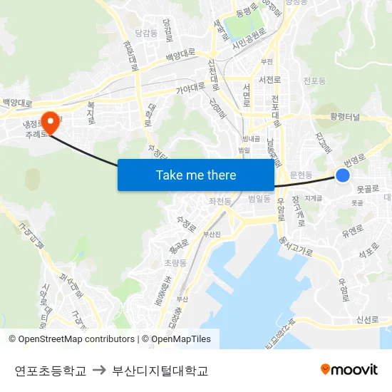 연포초등학교 to 부산디지털대학교 map