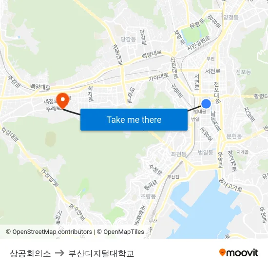 상공회의소 to 부산디지털대학교 map