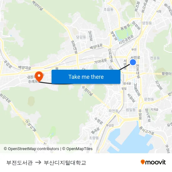 부전도서관 to 부산디지털대학교 map