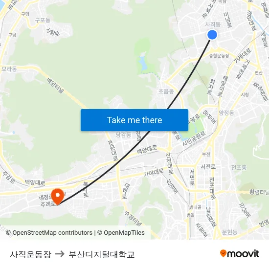사직운동장 to 부산디지털대학교 map