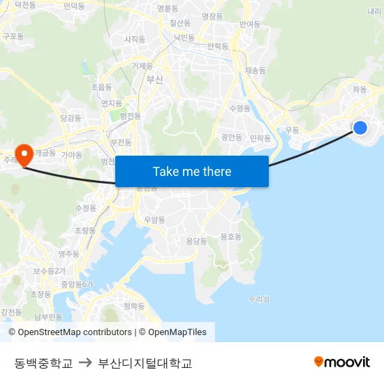 동백중학교 to 부산디지털대학교 map