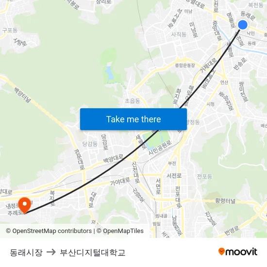 동래시장 to 부산디지털대학교 map