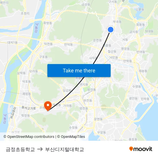금정초등학교 to 부산디지털대학교 map