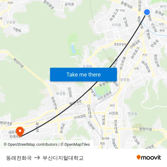 동래전화국 to 부산디지털대학교 map