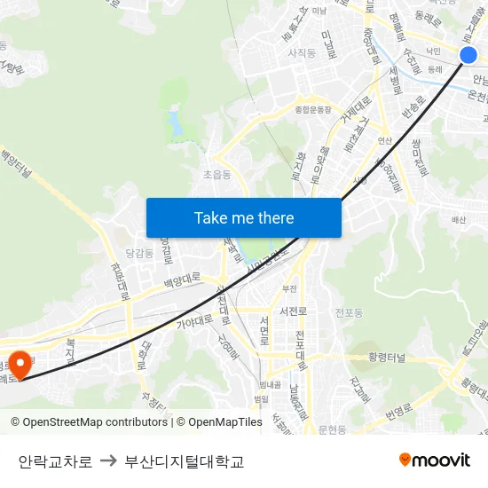 안락교차로 to 부산디지털대학교 map