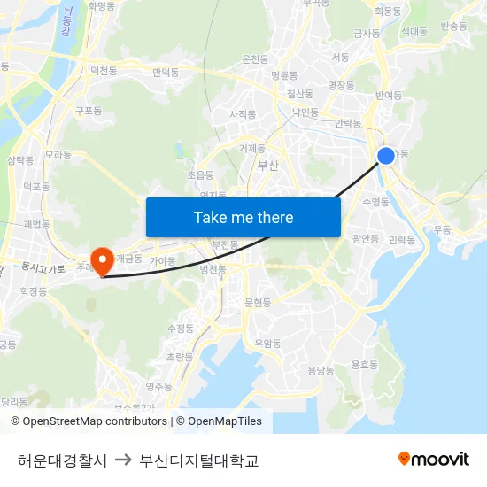 해운대경찰서 to 부산디지털대학교 map