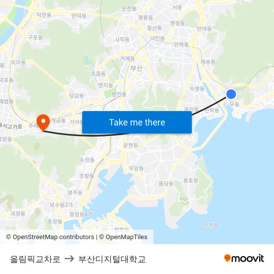 올림픽교차로 to 부산디지털대학교 map