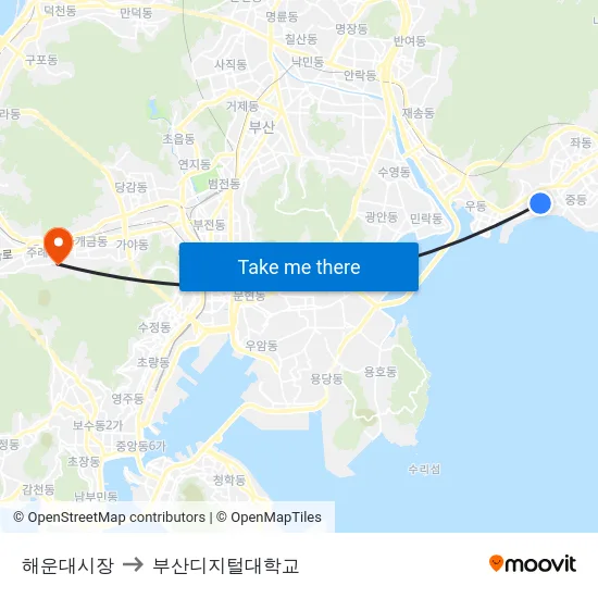 해운대시장 to 부산디지털대학교 map