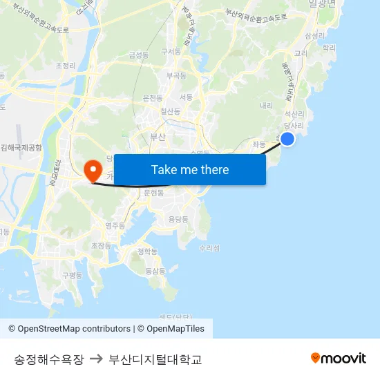 송정해수욕장 to 부산디지털대학교 map