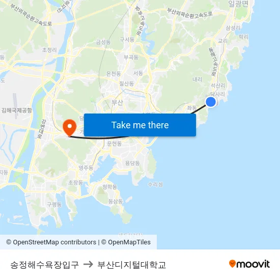 송정해수욕장입구 to 부산디지털대학교 map