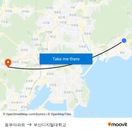 동부아파트 to 부산디지털대학교 map