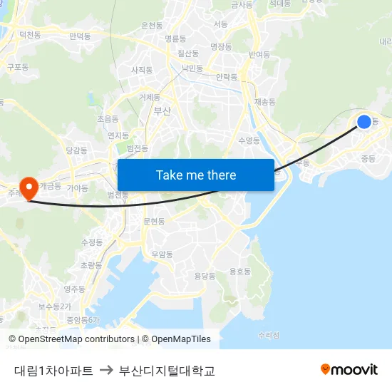 대림1차아파트 to 부산디지털대학교 map