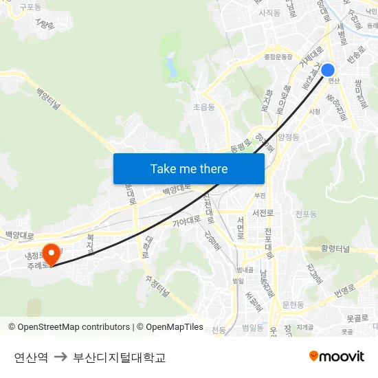 연산역 to 부산디지털대학교 map