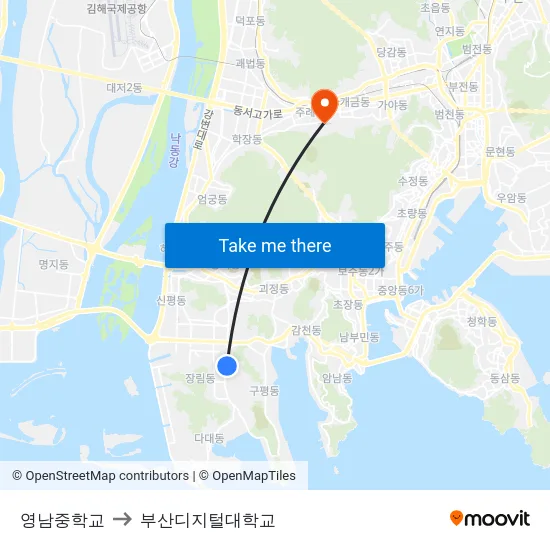 영남중학교 to 부산디지털대학교 map