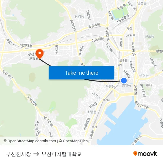 부산진시장 to 부산디지털대학교 map