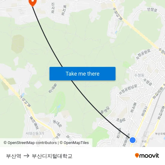 부산역 to 부산디지털대학교 map