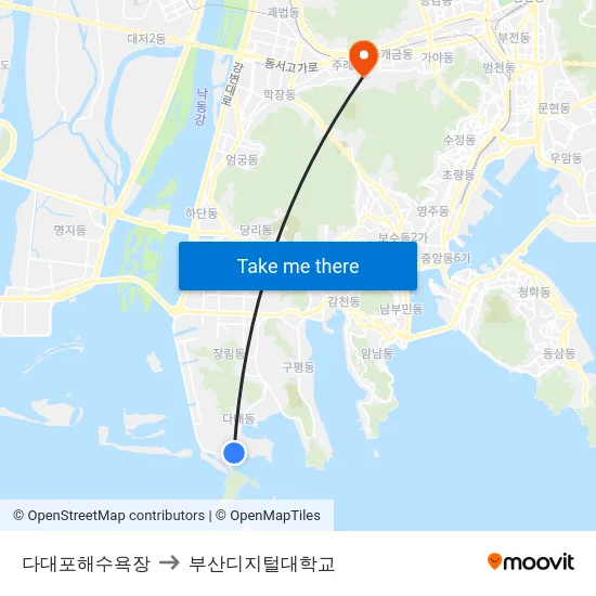 다대포해수욕장 to 부산디지털대학교 map