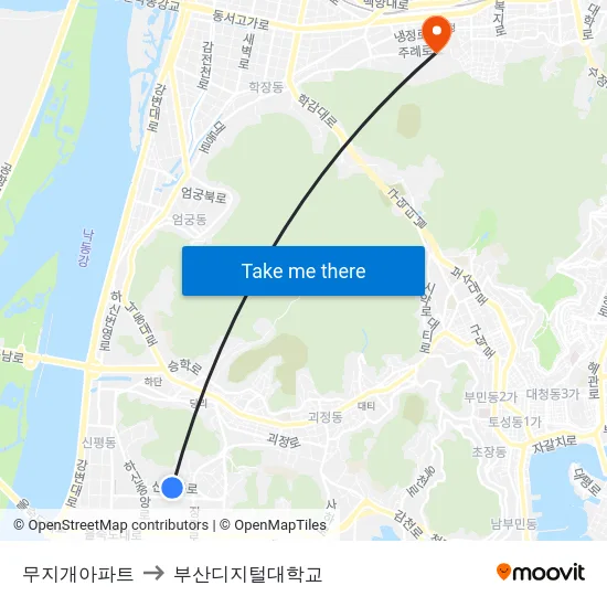 무지개아파트 to 부산디지털대학교 map