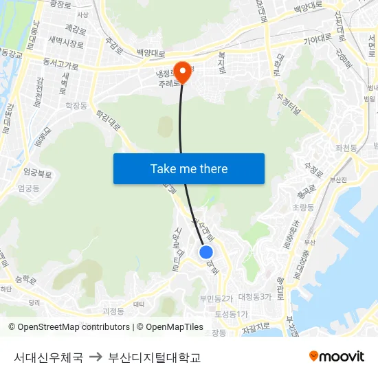 서대신우체국 to 부산디지털대학교 map