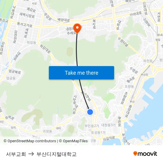 서부교회 to 부산디지털대학교 map