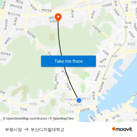 부평시장 to 부산디지털대학교 map
