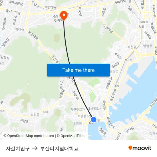 자갈치입구 to 부산디지털대학교 map