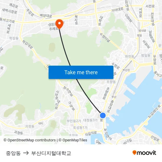 중앙동 to 부산디지털대학교 map
