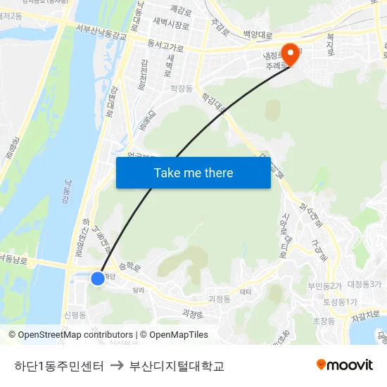 하단1동주민센터 to 부산디지털대학교 map
